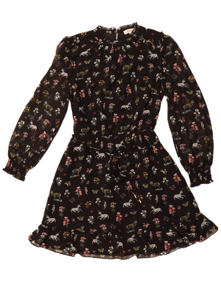 Женское платье А-силуэта OASIS с длинными рукавами UK 12, средний черный цветочный полиэстер