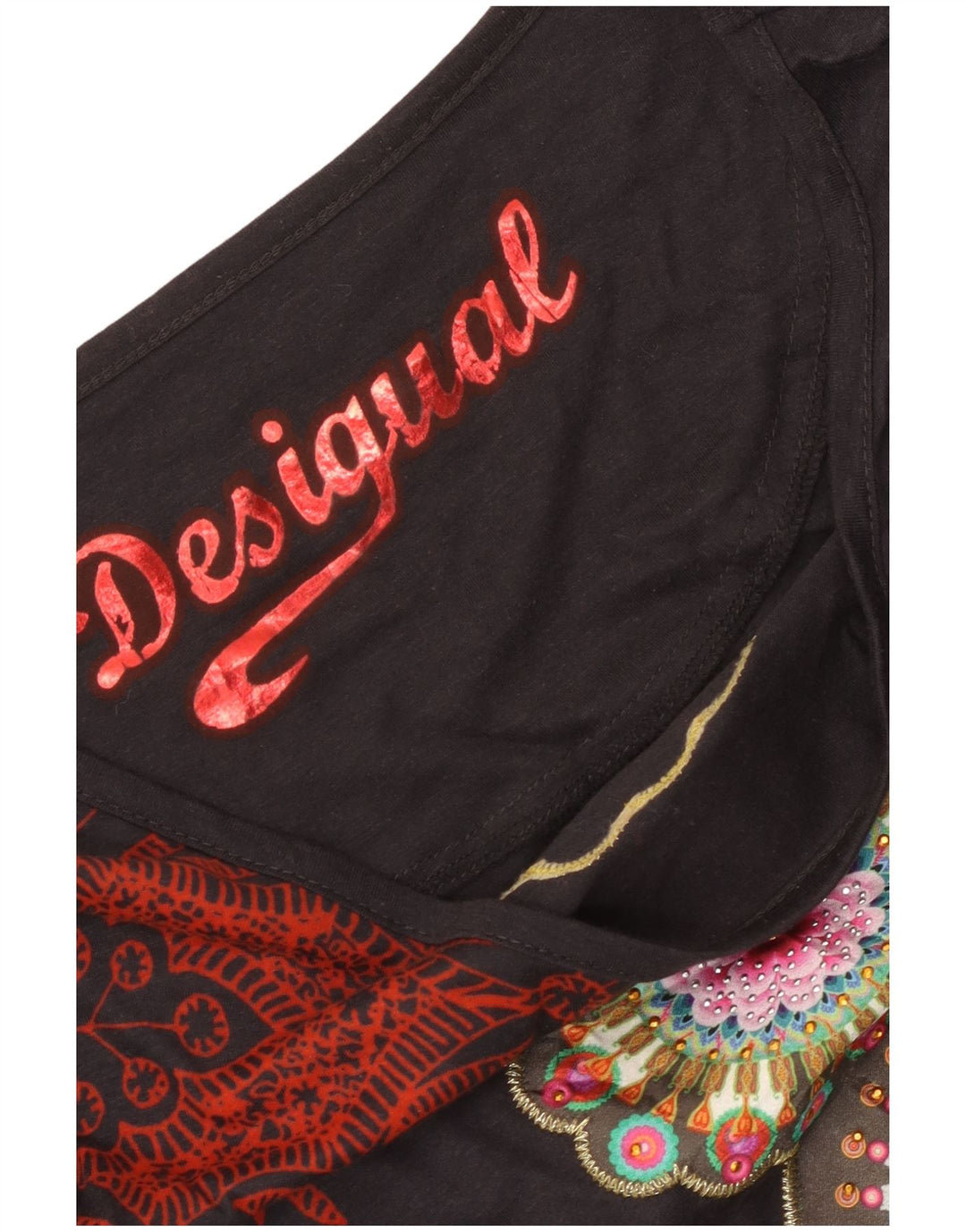 Женский топ Desigual с длинным рукавом и рисунком, Великобритания 12, средний черный с цветочным принтом