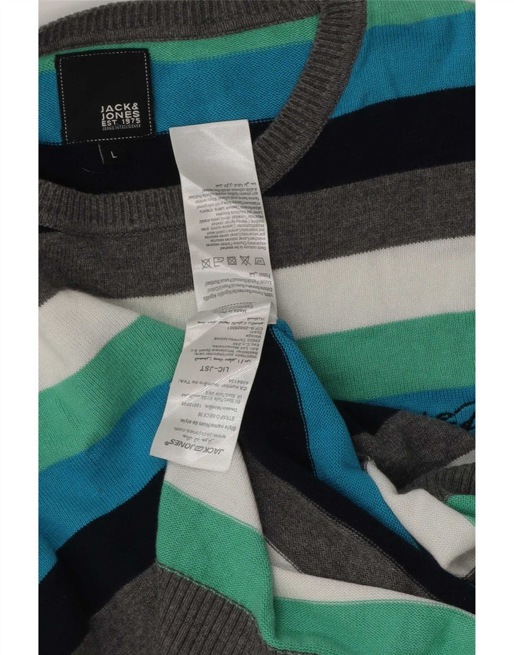 Мужской джемпер с круглым вырезом Jack & Jones в большую разноцветную полоску