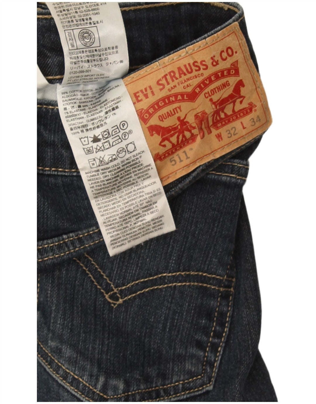 Мужские джинсы Levi's 511 Slim W32 L34 Темно-синие, хлопок