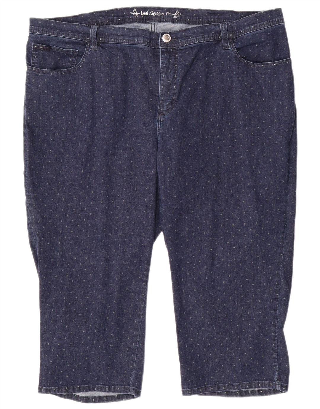 Женские джинсы-капри классического кроя LEE США 24 4XL W48 L20, хлопок в синие пятна