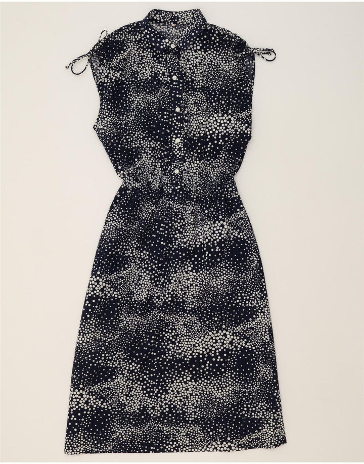 VINTAGE Womens Sleeveless Maxi Dress IT 44 Medium Navy Blue Polka Dot Vintage Vintage and Second-Hand Vintage from Messina Hembry 