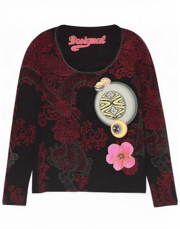 Женский топ с рисунком Desigual, длинный рукав, UK 12, средний черный, вискоза с пейсли