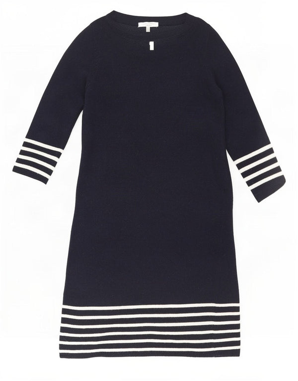 Laura Ashley Womens 3/4 Sleeve Jumper Dress UK 12 Medium Navy Blue Striped