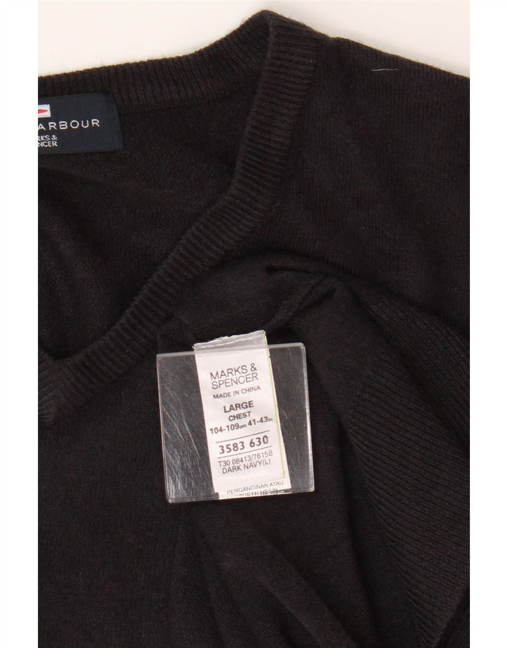 Мужской джемпер с v-образным вырезом Marks & Spencer Blue Harbour, большой темно-синий