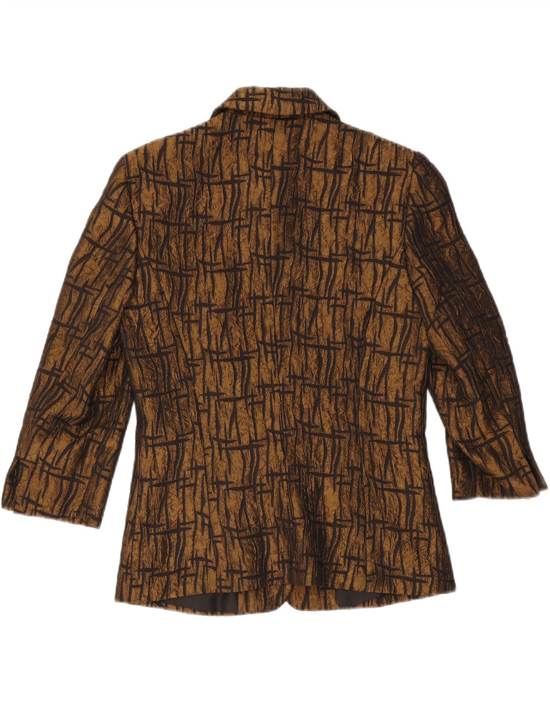 ВИНТАЖНЫЙ женский пиджак с рукавом 3/4, Великобритания 10, маленький коричневый с геометрическим узором