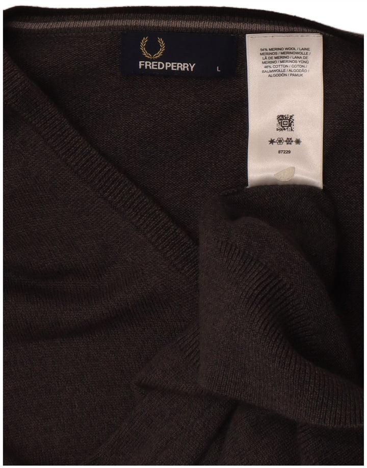 Мужской джемпер с v-образным вырезом Fred Perry, большой серый цвет из мериносовой шерсти