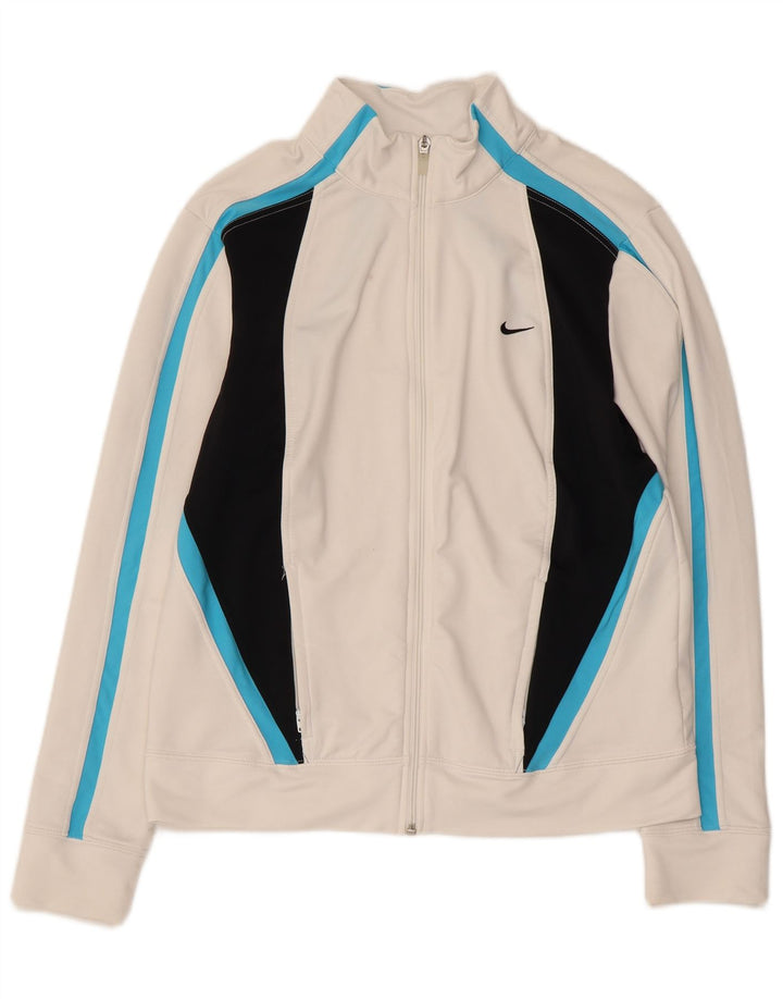 Женская верхняя куртка для сухого спортивного костюма NIKE, размер США 12/14, большой белый цвет с цветными блоками
