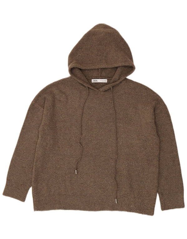 Женский свободный джемпер с капюшоном Zara UK 10, маленький коричневый полиэстер