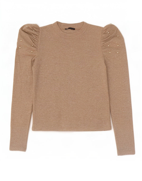 Женская блузка с длинным рукавом Zara UK 12, средний бежевый