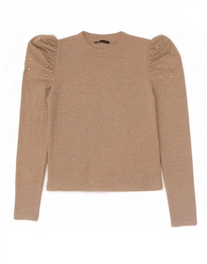 Женская блузка с длинным рукавом Zara UK 12, средний бежевый