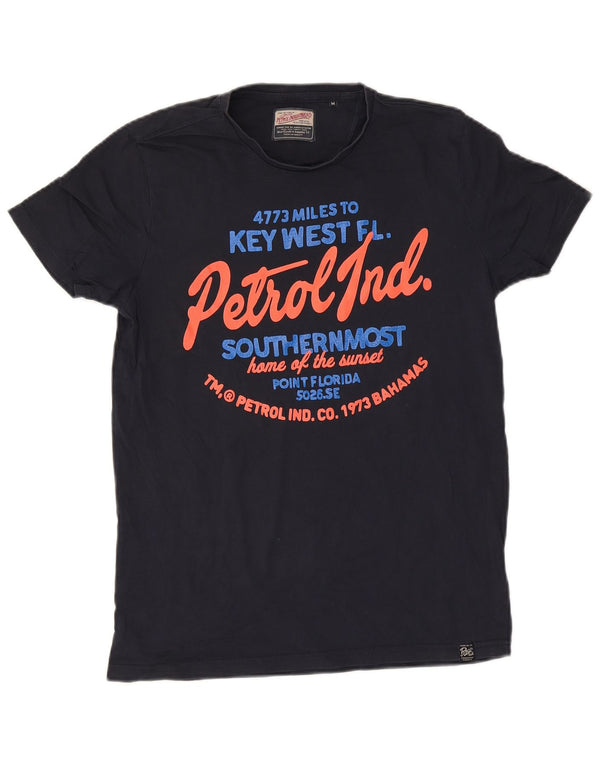Petrol Industries Mens Graphic T-Shirt Top Medium Navy Blue Cotton