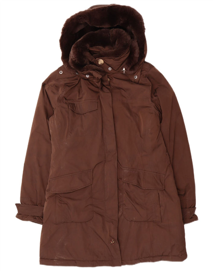 Женская парка Woolrich с капюшоном UK 14, средний коричневый полиэстер