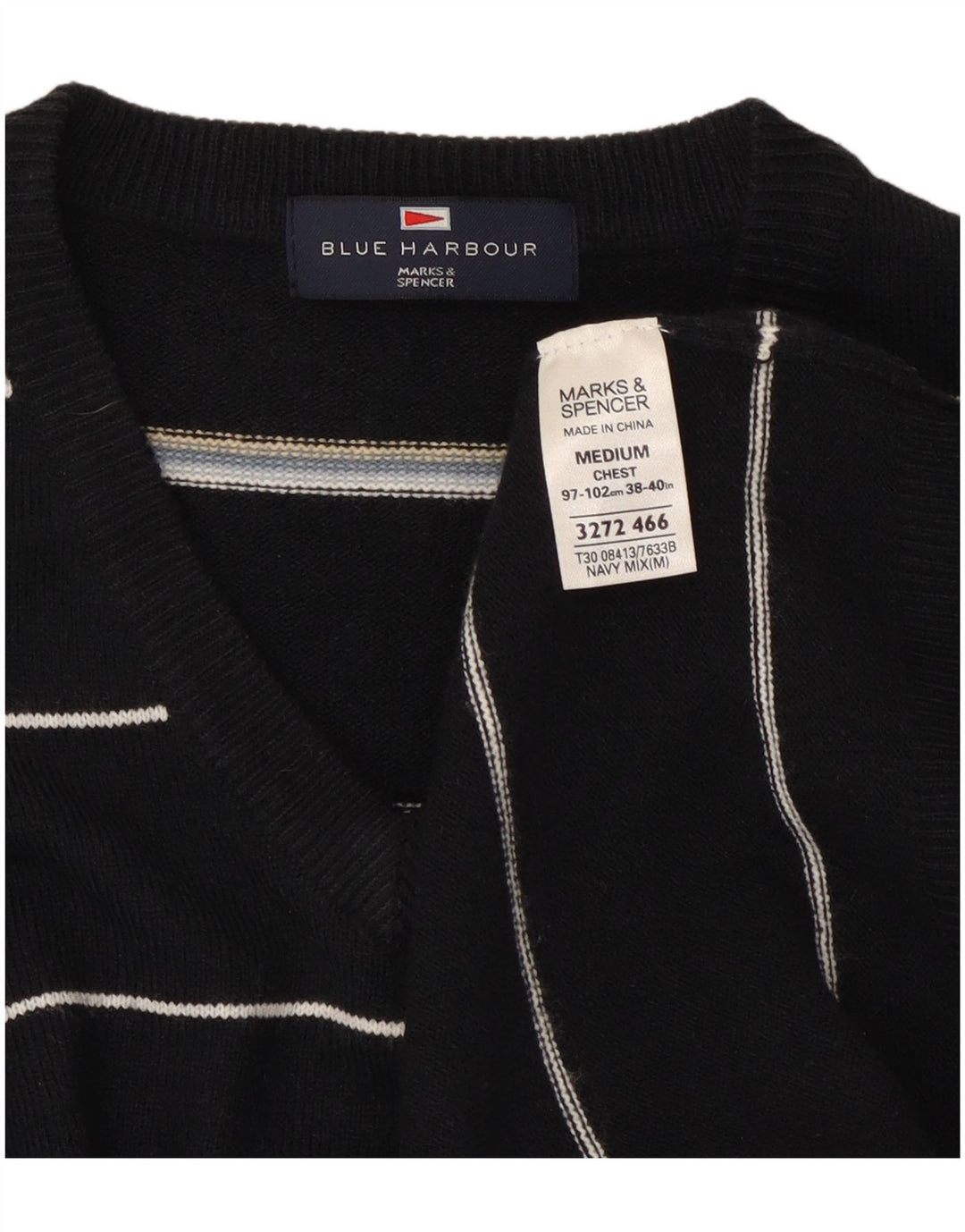 Мужской джемпер с v-образным вырезом Marks & Spencer Blue Harbour, средний темно-синий