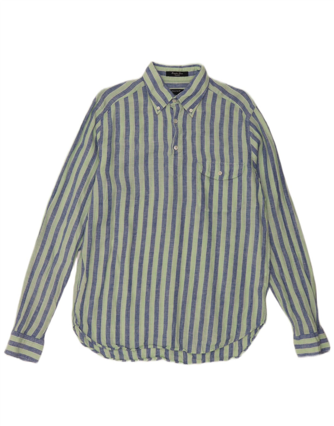 Мужской пуловер Gant, льняная рубашка среднего зеленого цвета в тонкую полоску