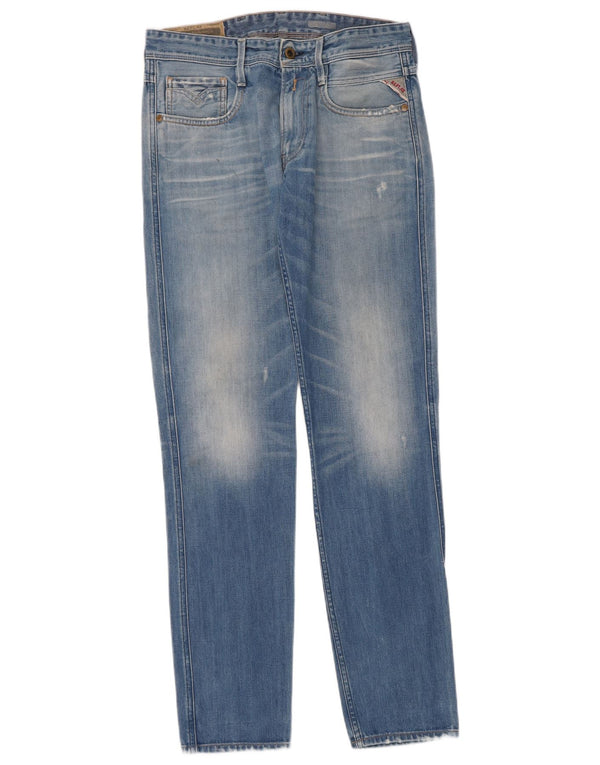 Мужские потертые узкие джинсы REPLAY W32 L34, синий хлопок