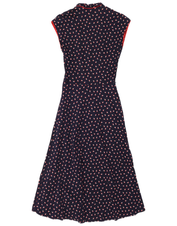 ВИНТАЖНОЕ женское платье макси без рукавов IT 38 XS Темно-синее, хлопок с цветочным принтом