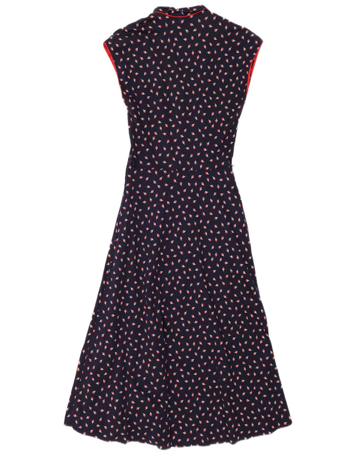 ВИНТАЖНОЕ женское платье макси без рукавов IT 38 XS Темно-синее, хлопок с цветочным принтом