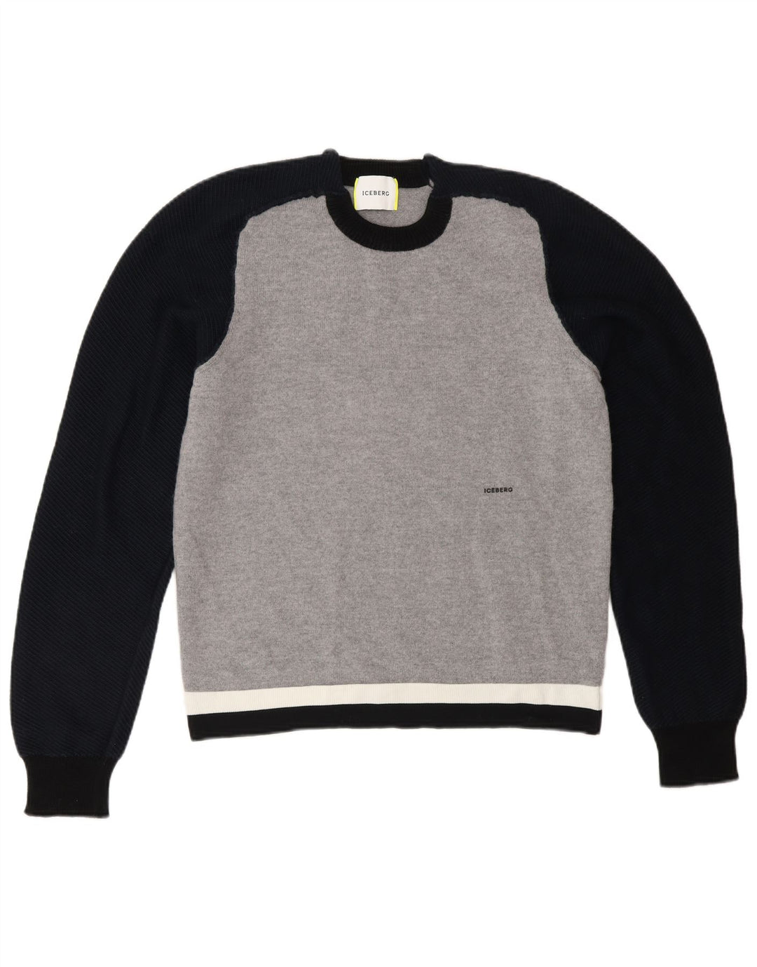 Женский джемпер с круглым вырезом Iceberg, Великобритания, 12, средний серый цвет, шерсть с цветными блоками