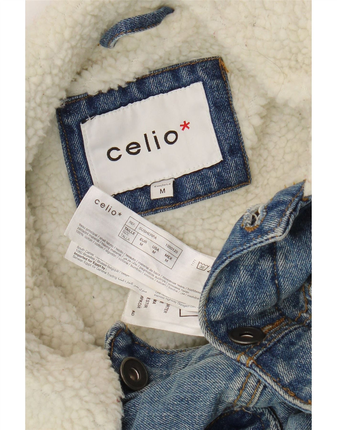 Мужская джинсовая куртка Celio из шерпа UK 38, средний синий хлопок