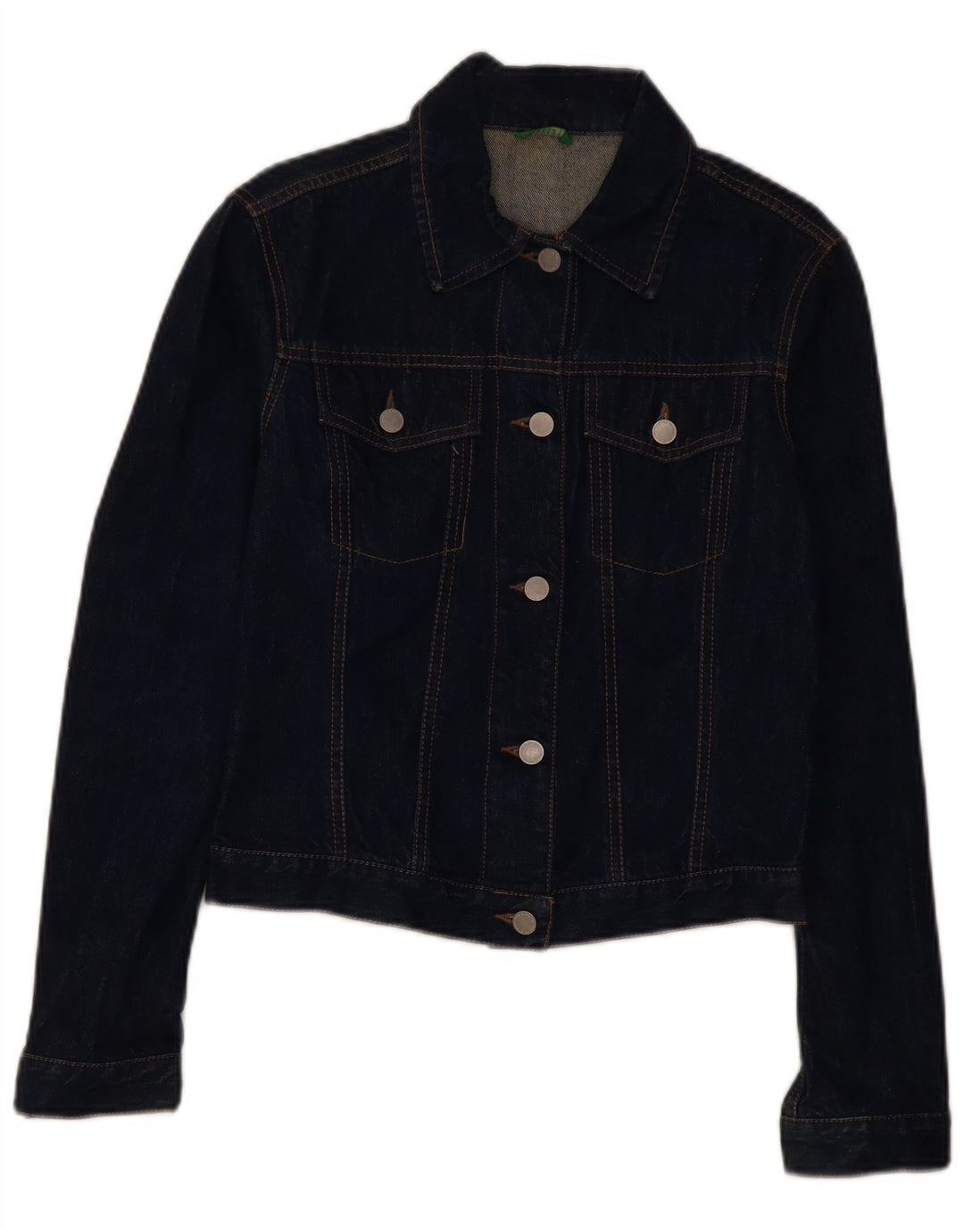 BENETTON Womens Crop Denim Jacket UK 12 Medium Navy Blue Cotton