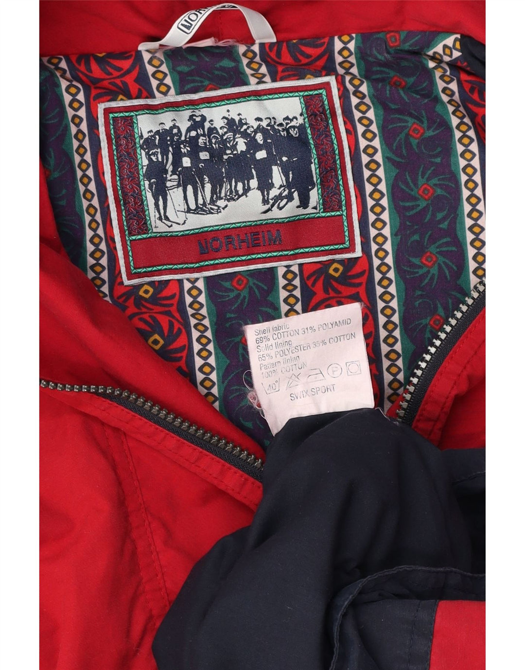 Мужская куртка-анорак NORHEIM с капюшоном UK 40, большой красный хлопок с цветными блоками