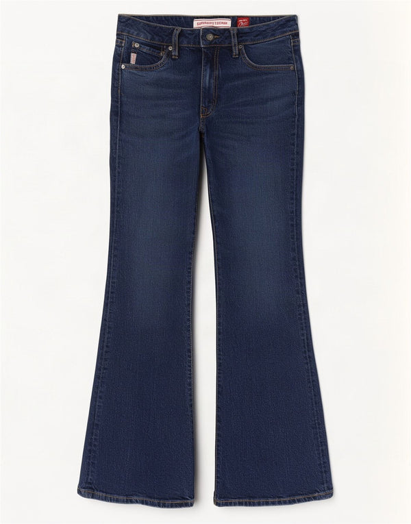 Superdry Womens Flared Jeans W28 L32 Navy Blue Cotton
