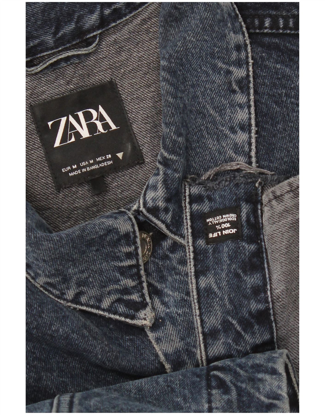 Женская укороченная джинсовая куртка оверсайз Zara UK 14, средний темно-синий хлопок