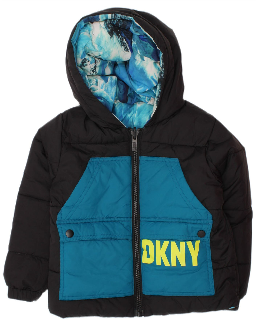 Двусторонняя стеганая куртка с капюшоном Dkny для мальчиков 3–4 лет, синий полиэстер тай-дай