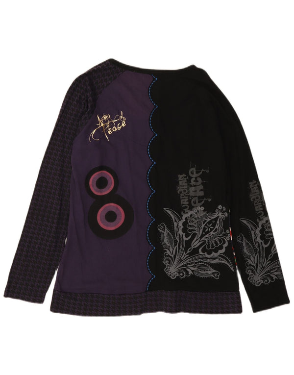 Винтажный женский топ с графическим рисунком и длинным рукавом, Великобритания, 12, средний фиолетовый цвет с цветными блоками