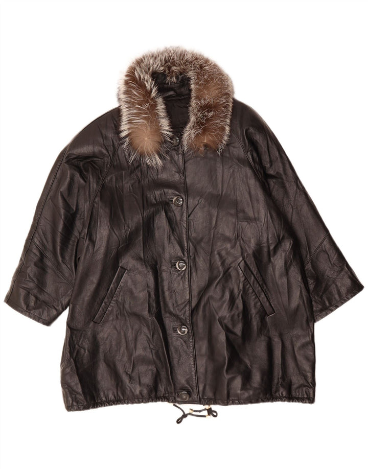 PAUL & WITE Женское кожаное пальто UK 20 2XL, черное кожаное