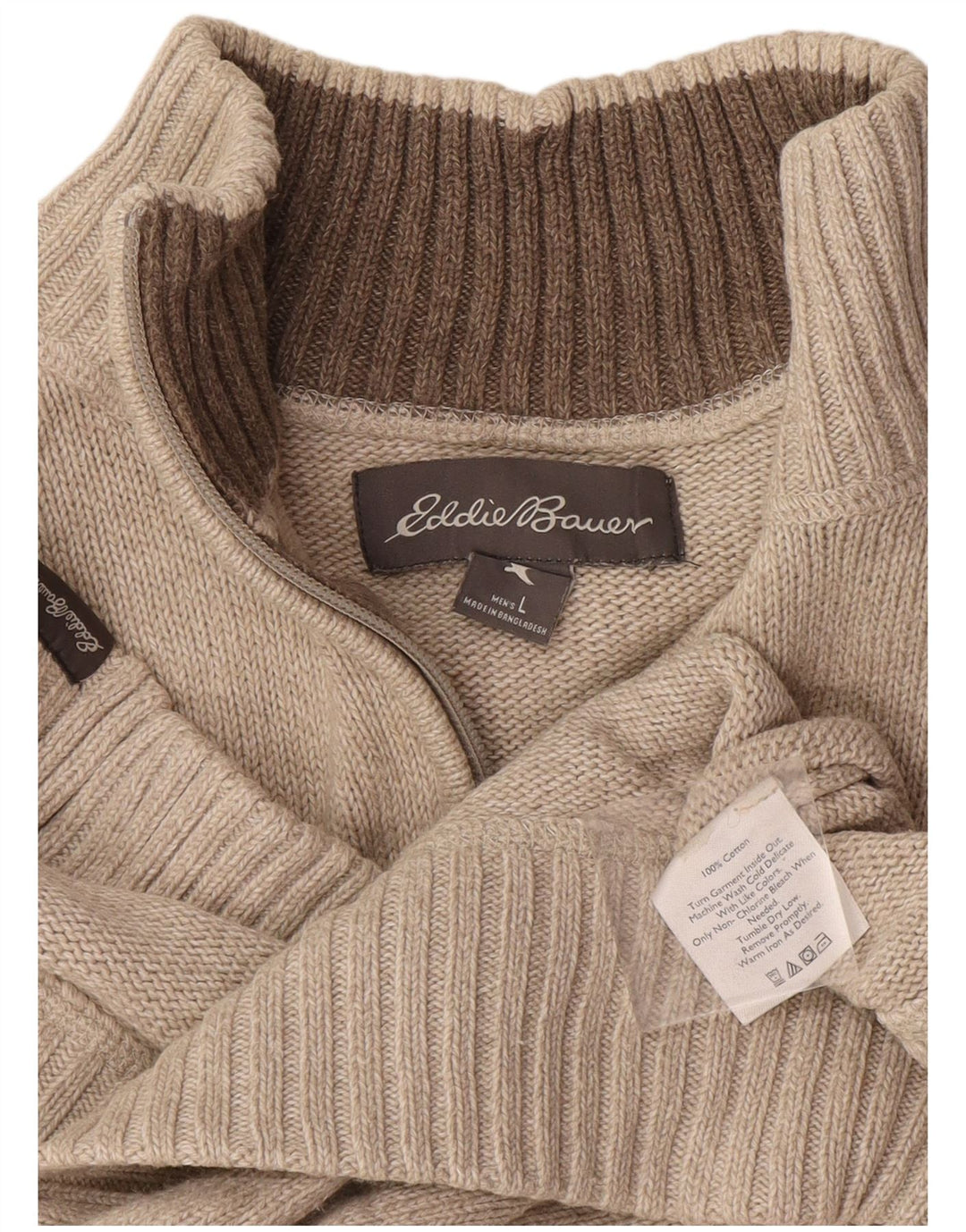 Мужской джемпер с воротником на молнии Eddie Bauer, большой бежевый хлопковый свитер