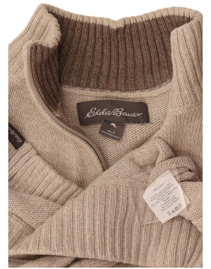 Мужской джемпер с воротником на молнии Eddie Bauer, большой бежевый хлопковый свитер