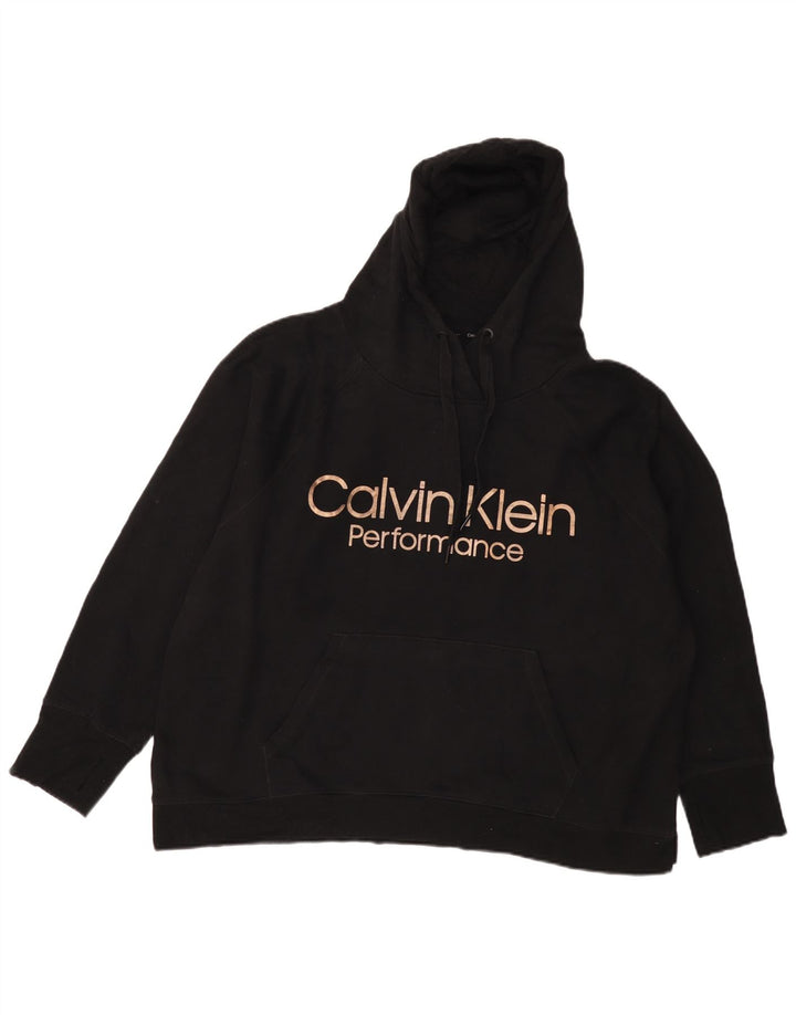 CALVIN KLEIN Женский джемпер с капюшоном оверсайз с графическим рисунком UK 18 XL, черный хлопок