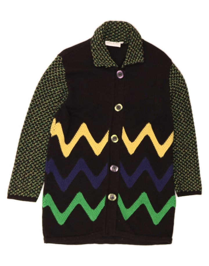 ASHLEY BROOKE Womens Longline Cardigan Sweater UK 12 Medium Black Chevron Vintage Ashley Brooke and Second-Hand Ashley Brooke from Messina Hembry 