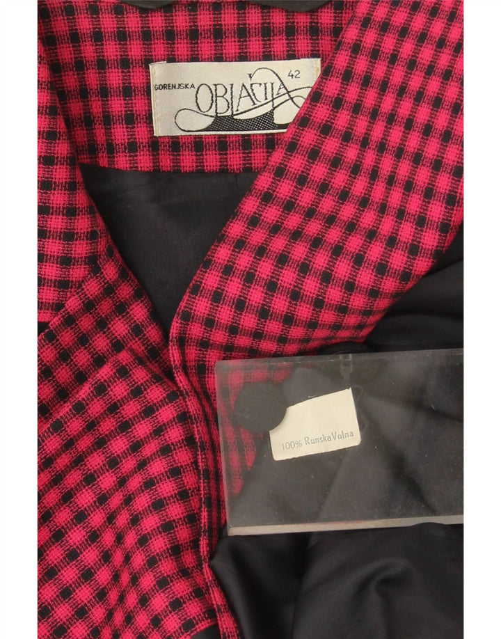 VINTAGE Womens Longline 3/4 Sleeve Blazer Jacket EU 42 Large Pink Gingham