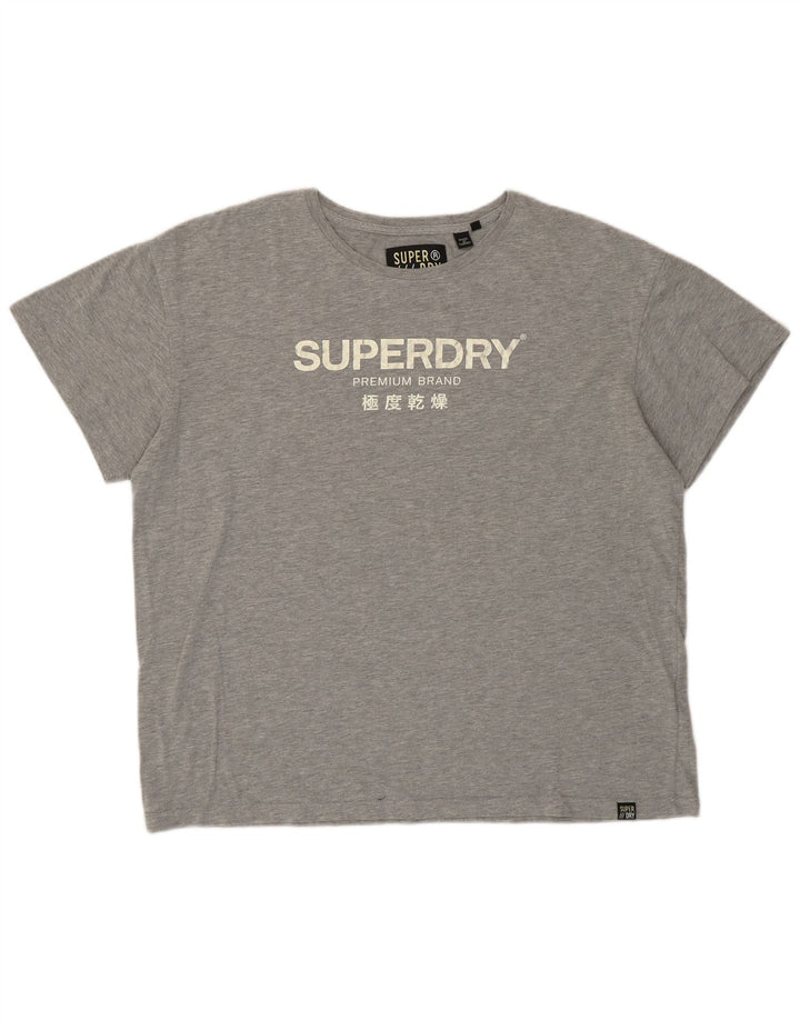 SUPERDRY Женская футболка оверсайз с рисунком Top UK 16, большой серый хлопок