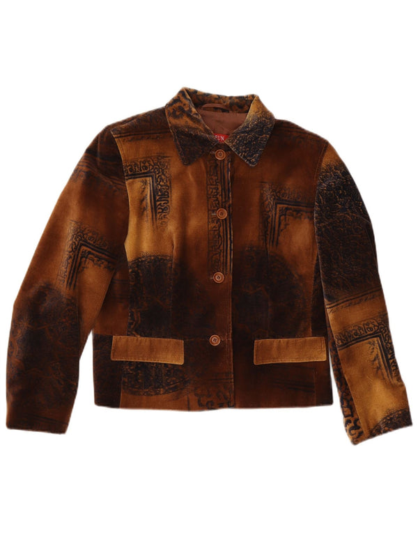 Женский бархатный пиджак Taifun на 4 пуговицах UK 12, средний коричневый с пейсли