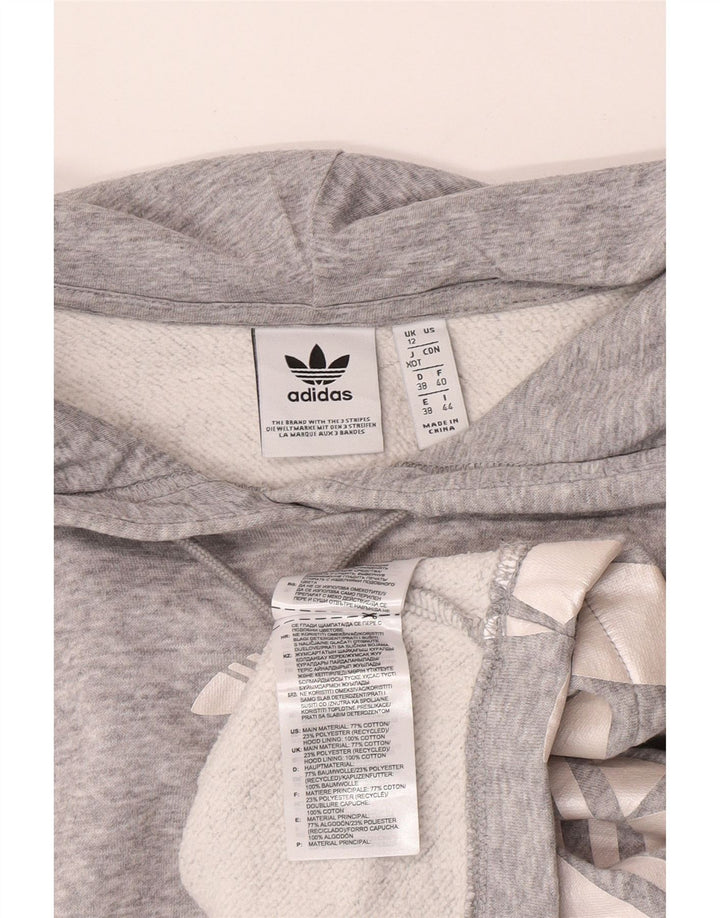 Женский укороченный джемпер с капюшоном Adidas Oversized с рисунком UK 12, хлопковый средний серый цвет