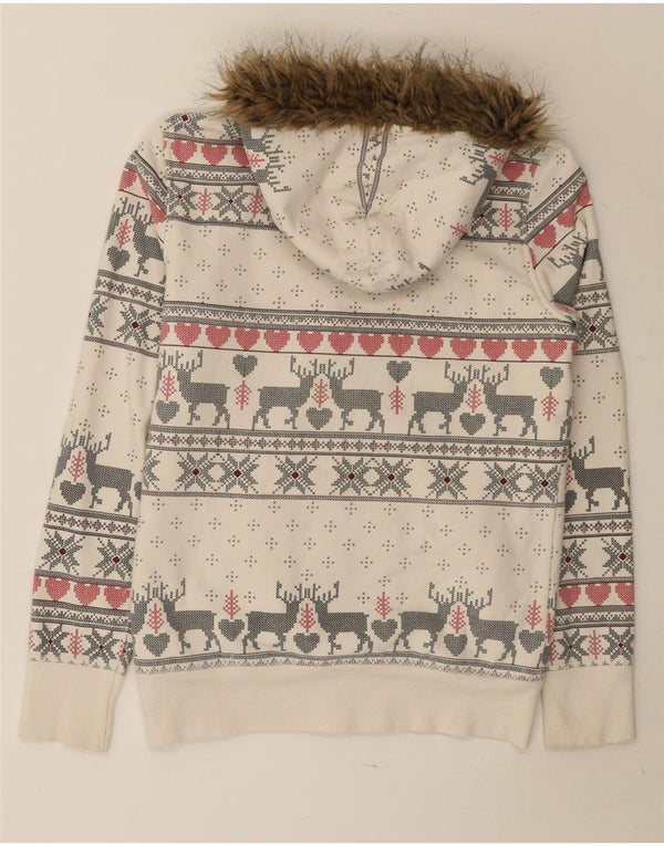 Женский свитер с капюшоном на молнии Marks & Spencer UK 10, маленький Off-White Fair Isle