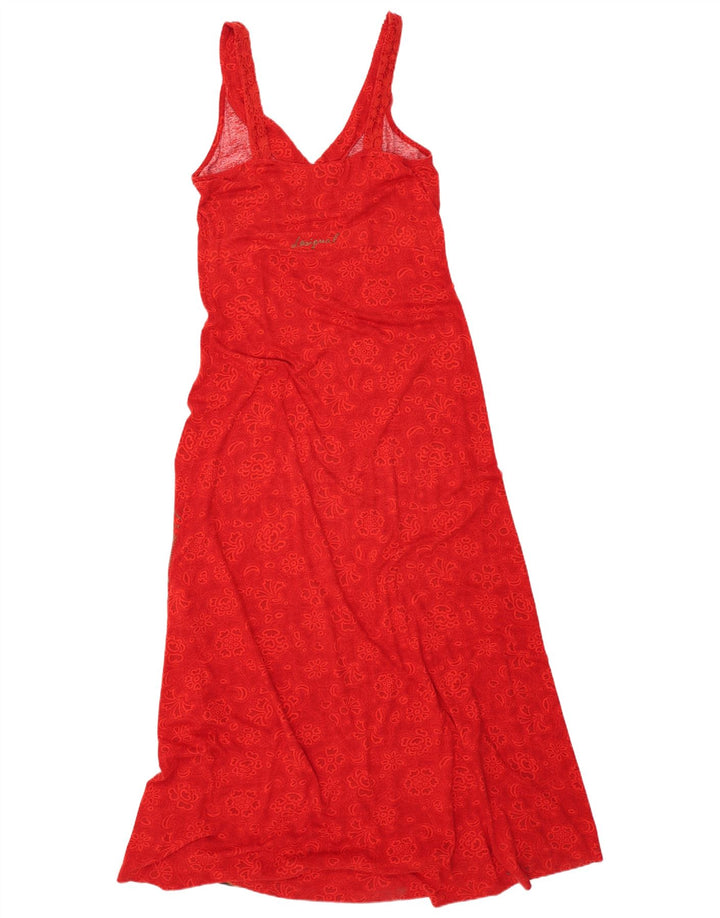 DESIGUAL Womens Graphic Sleeveless Maxi Dress UK 18 XL Red Floral Cotton