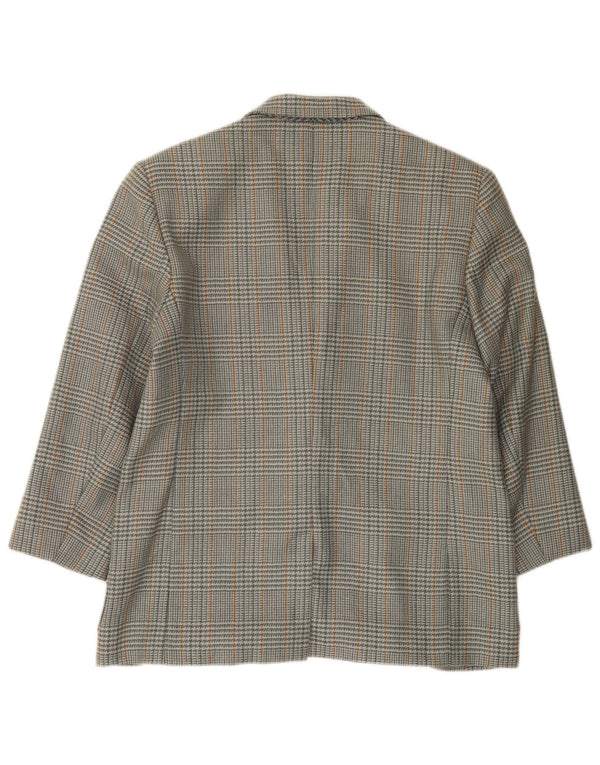 Винтажный женский пиджак на двух пуговицах IT 46, большой серый, шерсть с узором «гусиные лапки»