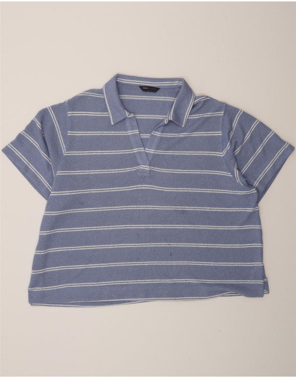 Женский джемпер с короткими рукавами и воротником-поло Marks & Spencer UK 22 3XL синий