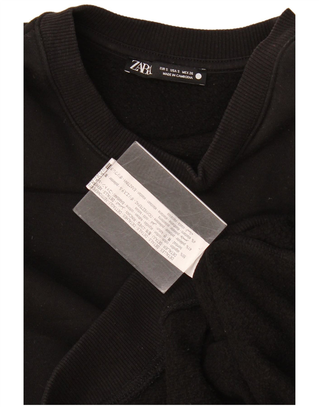 Женский укороченный свитшот оверсайз Zara UK 10, маленький черный хлопковый джемпер