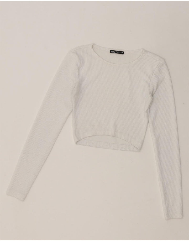 ZARA Womens Crop Top Long Sleeve UK 8 Small White Vintage Zara and Second-Hand Zara from Messina Hembry 