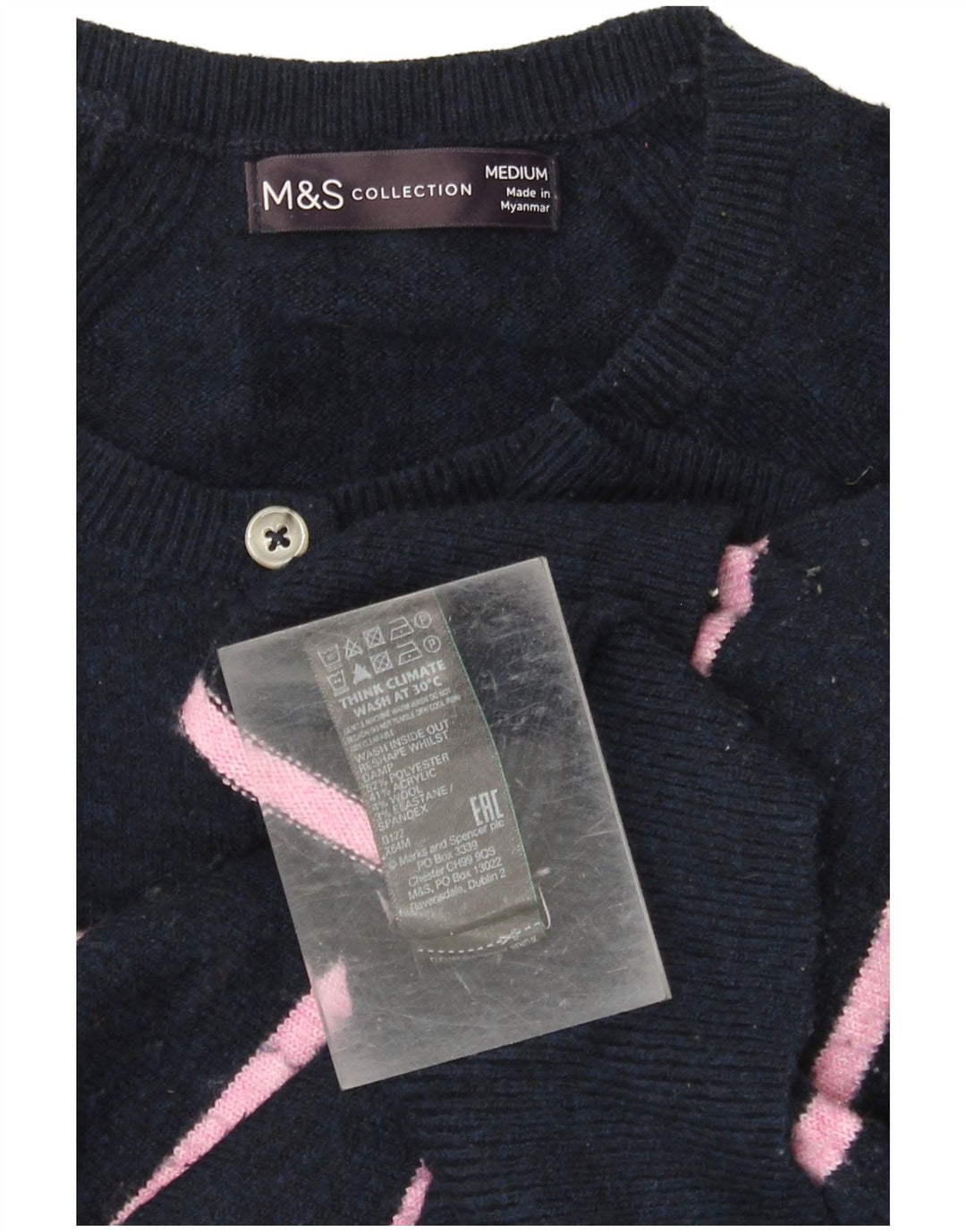 Женский джемпер с воротником на пуговицах MARKS & SPENCER UK 14, средний темно-синий