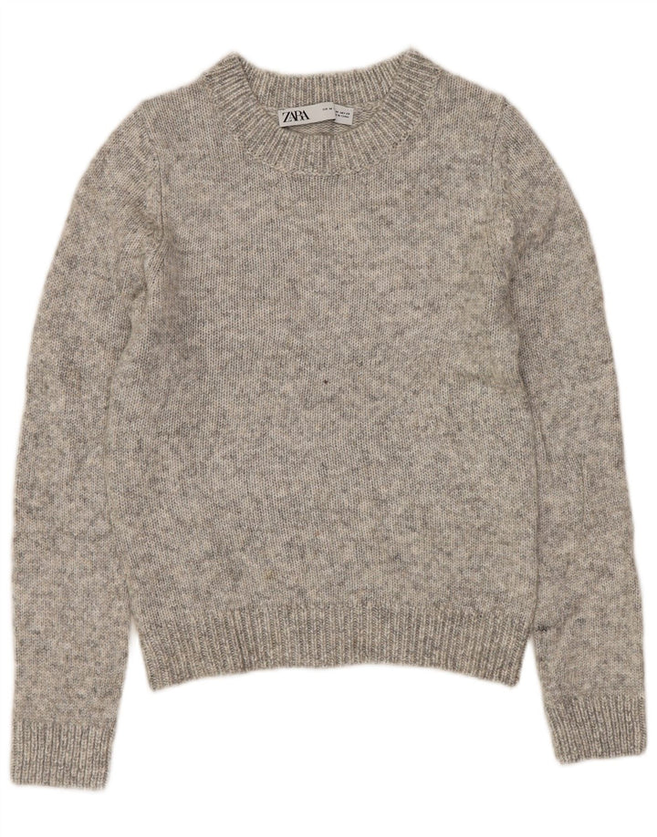 Женский укороченный джемпер с круглым вырезом ZARA UK 12, средний серый в крапинку