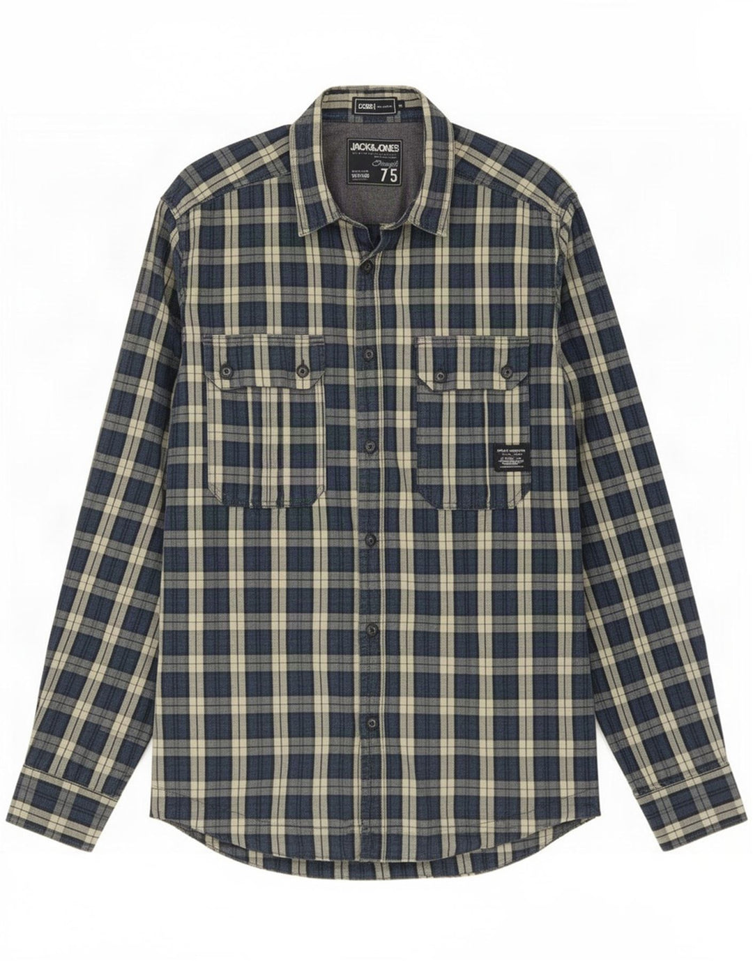 Мужская рубашка Jack & Jones среднего размера, темно-синяя клетка, хлопок