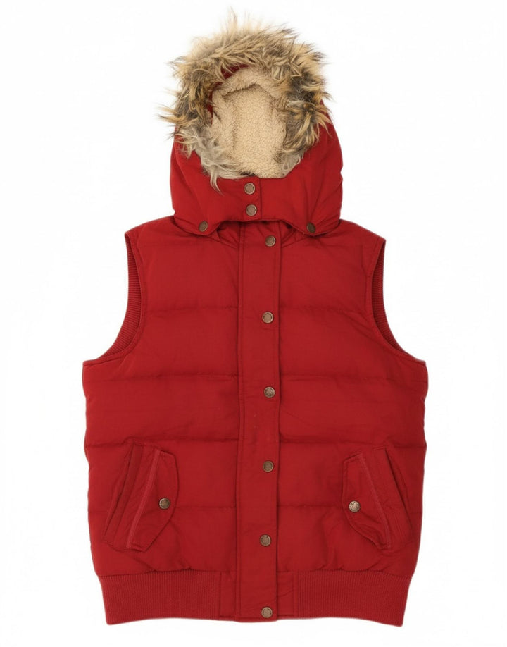 FAT FACE Womens Oversized Hooded Padded Gilet UK 10 Small  Red Polyester