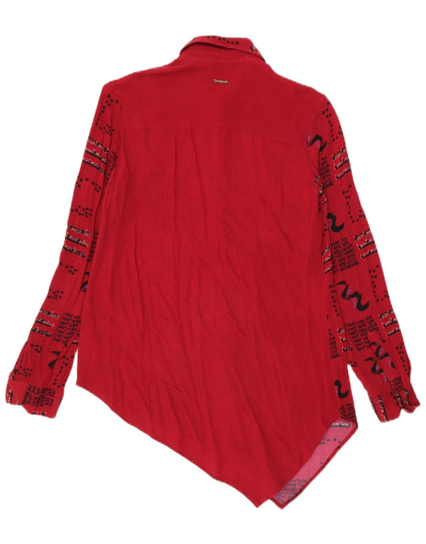Женская рубашка свободного кроя асимметричного кроя Desigual UK 6 XS красная из вискозы с геометрическим рисунком